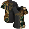 Custom 3D Pattern Design Golden And Green Tropical Leaves In The Style Of Jungalow And Hawaii Authentic Baseball Jersey