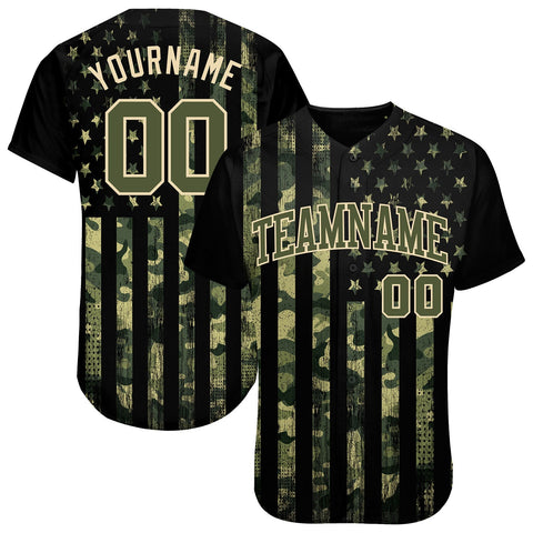 Custom Olive Olive-Cream 3D American Flag Authentic Salute To Service Baseball Jersey