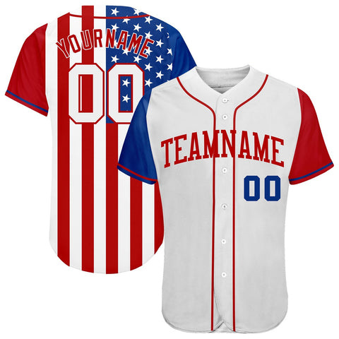 Custom White White-Red 3D American Flag Authentic Baseball Jersey