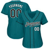 Custom Aqua Black Pinstripe Black-White Authentic Baseball Jersey