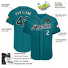 Custom Aqua Black Pinstripe Black-White Authentic Baseball Jersey