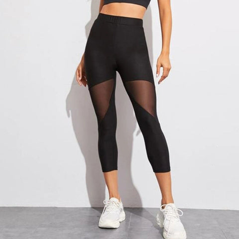 Black Patchwork Mesh Leggings