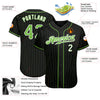 Custom Black Neon Green Pinstripe Neon Green-White Authentic Baseball Jersey