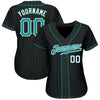 Custom Black Aqua Pinstripe Aqua-White Authentic Baseball Jersey