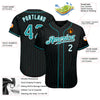 Custom Black Aqua Pinstripe Aqua-White Authentic Baseball Jersey