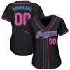 Custom Black Light Blue Pinstripe Pink-Light Blue Authentic Baseball Jersey