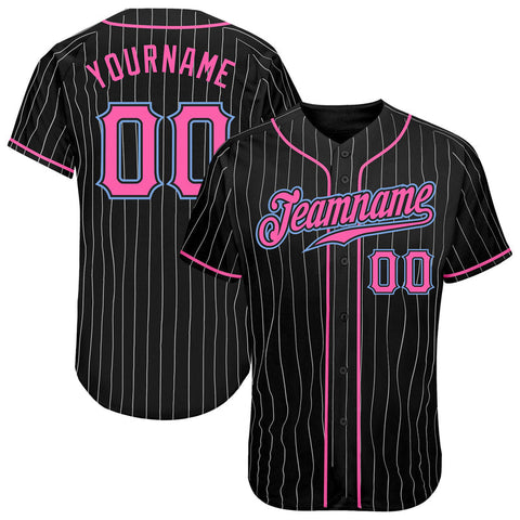 Men's Custom Black Pink Pinstripe Authentic Baseball Jersey