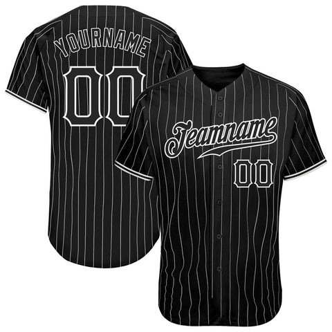 Men's Custom Black White Pinstripe Authentic Baseball Jersey