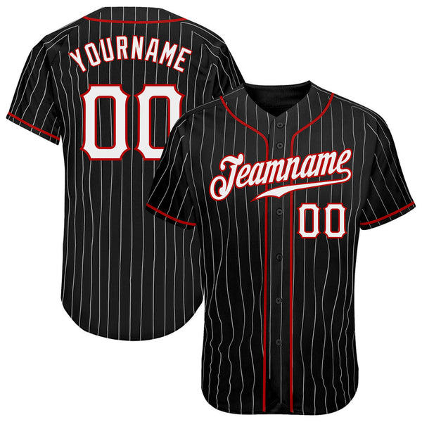 Men's Custom Black White Pinstripe Authentic Baseball Jersey