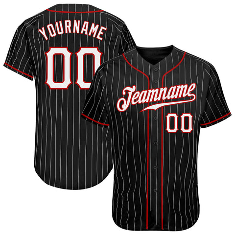 Men's Custom Black White Pinstripe Authentic Baseball Jersey
