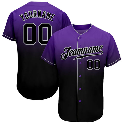 Custom Purple Black-Gray Authentic Fade Fashion Baseball Jersey