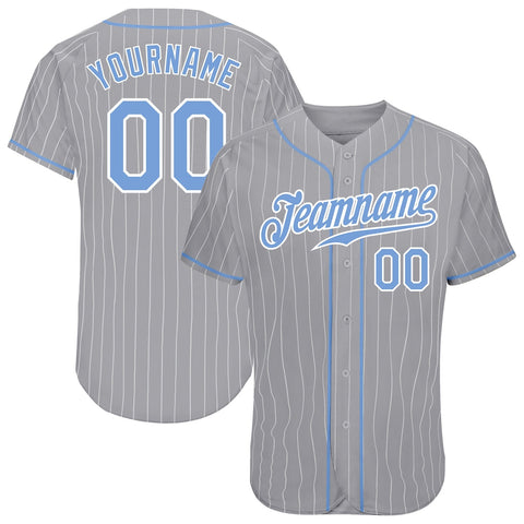 Custom Gray White Pinstripe Light Blue-White Authentic Baseball Jersey