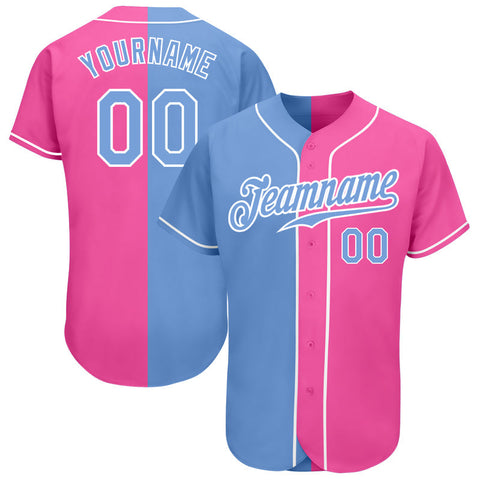 Men's Custom Light Blue Pink Split Authentic Baseball Jersey