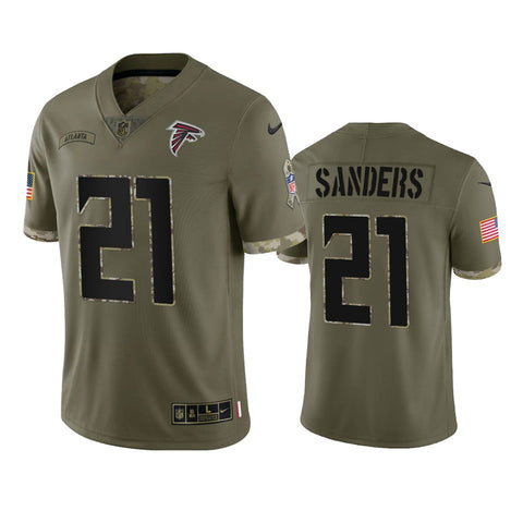 Men's Atlanta Falcons Deion Sanders Olive 2022 Salute To Service Limited Jersey