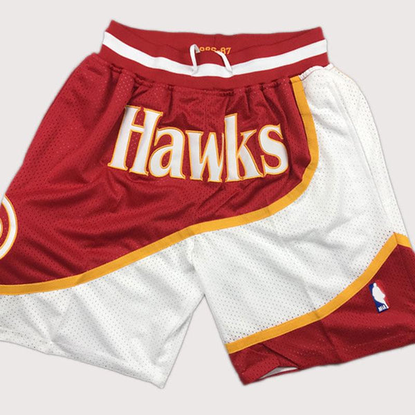 Men's Atlanta Hawks Shorts Red white, Hawks Mens Basketball Shorts Stitched
