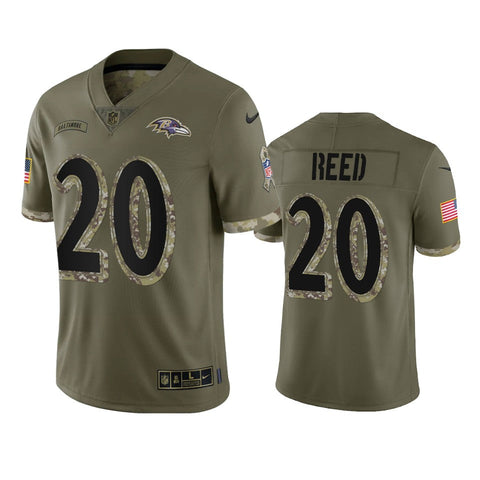 Men's Baltimore Ravens Ed Reed Olive 2022 Salute To Service Limited Jersey