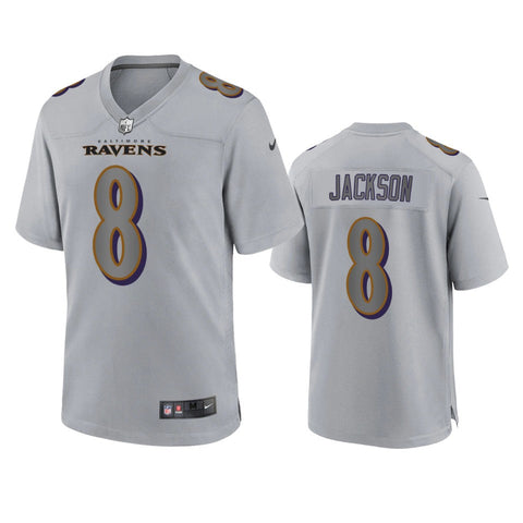 Men's Baltimore Ravens Lamar Jackson Gray Atmosphere Fashion Limited Jersey