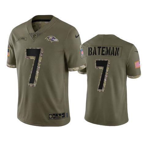 Men's Baltimore Ravens Rashod Bateman Olive 2022 Salute To Service Limited Jersey