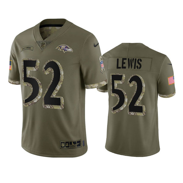 Men's Baltimore Ravens Ray Lewis Olive 2022 Salute To Service Limited Jersey