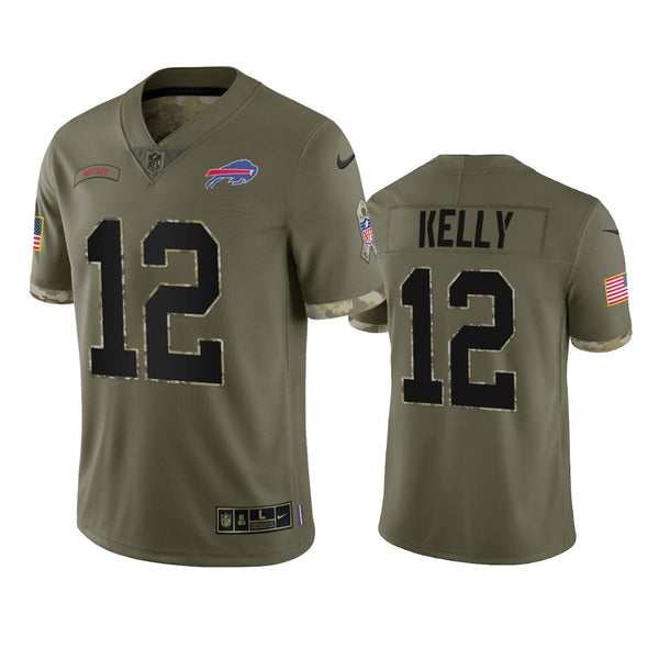 Men's Buffalo Bills Jim Kelly Olive 2022 Salute To Service Limited Jersey