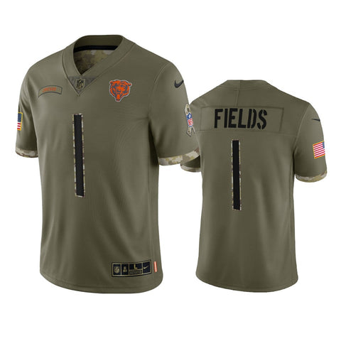 Men's Chicago Bears Justin Fields Olive 2022 Salute To Service Limited Jersey