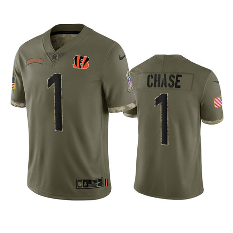 Men's Cincinnati Bengals Ja'Marr Chase Olive 2022 Salute To Service Limited Jersey