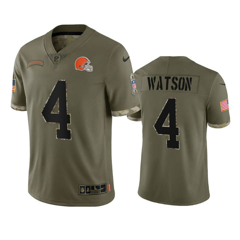 Men's Cleveland Browns Deshaun Watson Olive 2022 Salute To Service Limited Jersey