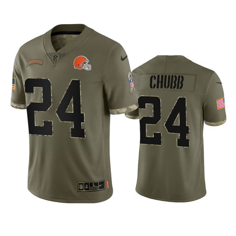 Men's Cleveland Browns Nick Chubb Olive 2022 Salute To Service Limited Jersey