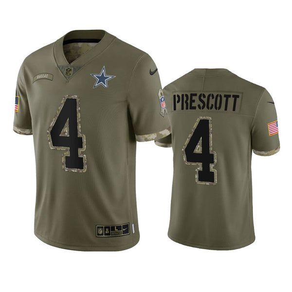 Men's Dallas Cowboys Dak Prescott Olive 2022 Salute To Service Limited Jersey