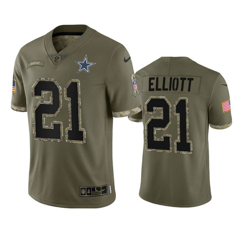 Men's Dallas Cowboys Ezekiel Elliott Olive 2022 Salute To Service Limited Jersey