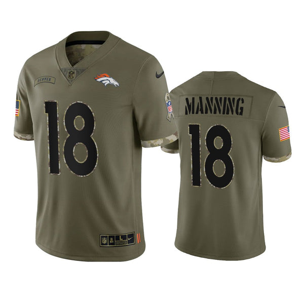 Men's Denver Broncos Peyton Manning Olive 2022 Salute To Service Limited Jersey