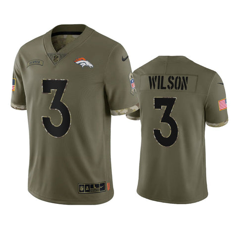 Men's Denver Broncos Russell Wilson Olive 2022 Salute To Service Limited Jersey