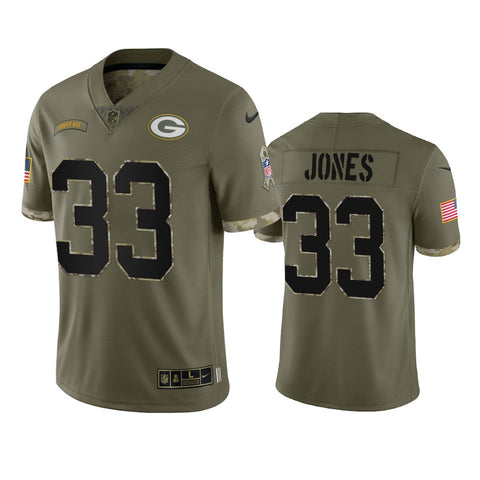 Men's Green Bay Packers Aaron Jones Olive 2022 Salute To Service Limited Jersey