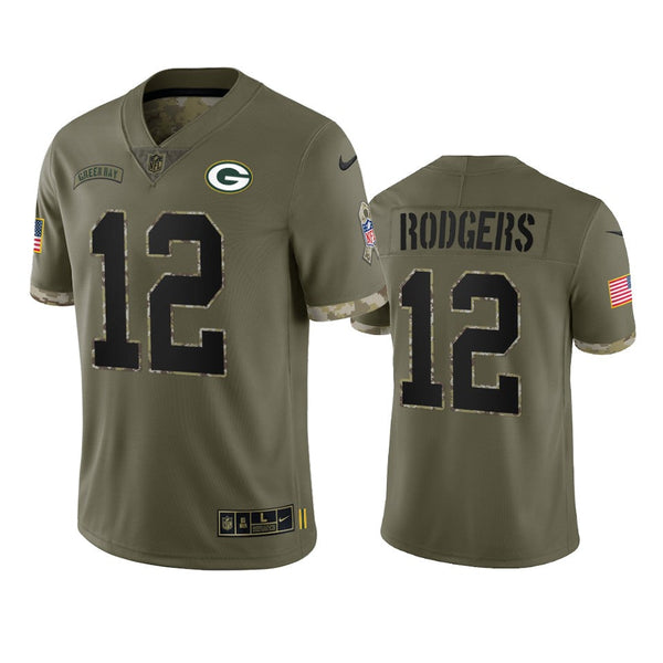 Men's Green Bay Packers Aaron Rodgers Olive 2022 Salute To Service Limited Jersey