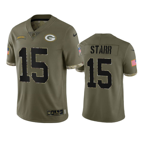 Men's Green Bay Packers Bart Starr Olive 2022 Salute To Service Limited Jersey