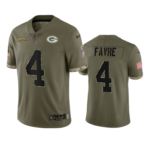 Men's Green Bay Packers Brett Favre Olive 2022 Salute To Service Limited Jersey