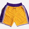 Men's Los Angeles Lakers Yellow Shorts, Lakers Mens Basketball Shorts Stitched