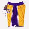 Men's Los Angeles Lakers Yellow Shorts, Lakers Mens Basketball Shorts Stitched