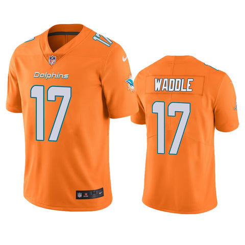 Men's Miami Dolphins Jaylen Waddle Orange Color Rush Limited Jersey