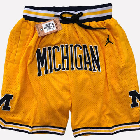 Men's University of Michigan Shorts yellow Michigan Mens Basketball Shorts Stitched