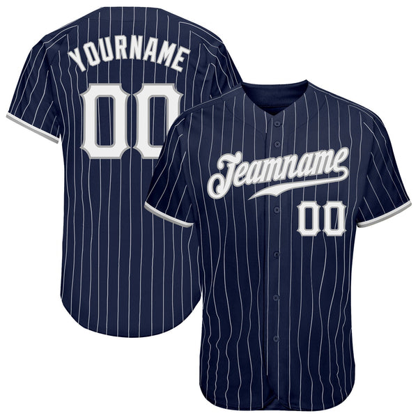 Custom Navy White Pinstripe White-Gray Authentic Baseball Jersey