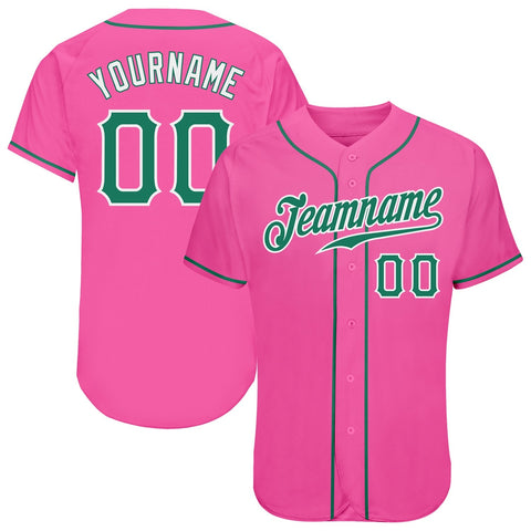 Custom Pink Kelly Green-White Authentic Baseball Jersey