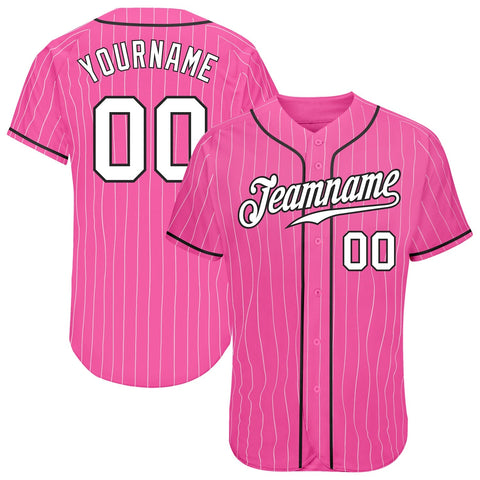 Custom Pink White Pinstripe White-Black Authentic Baseball Jersey