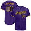 Custom Purple Black Pinstripe Black-Gold Authentic Baseball Jersey