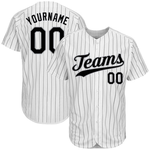 Men's Custom White Black Pinstripe Authentic Baseball Jersey