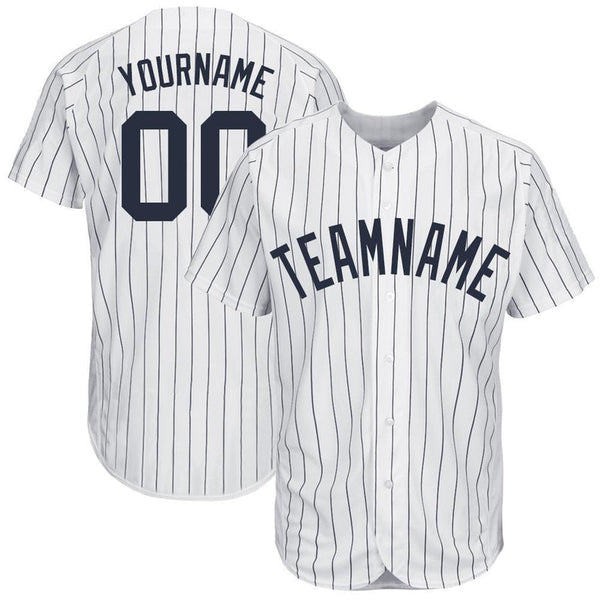 Men's Custom White Black Pinstripe Authentic Baseball Jersey