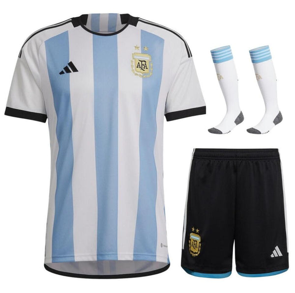 Youth Argentina Home Jersey 2022 World Cup Kids Kit