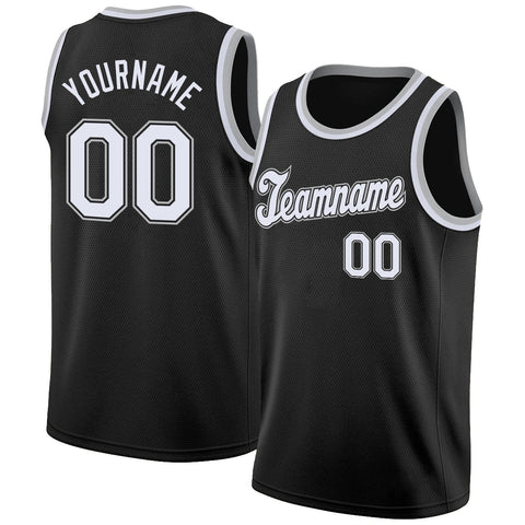 Custom NBA Black White-Silver Gray Round Neck Rib-Knit Basketball Jersey