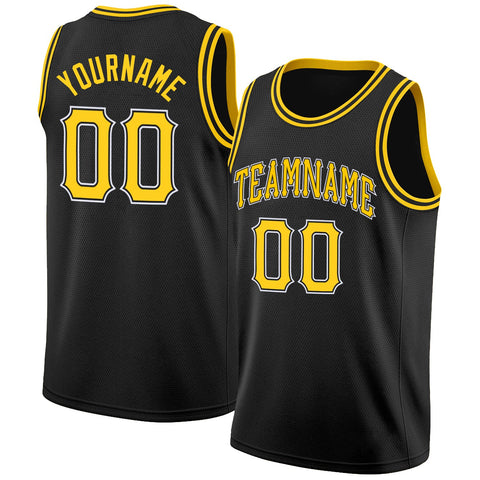 Custom NBA Black Gold-White Round Neck Rib-Knit Basketball Jersey