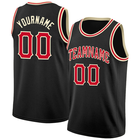 Custom NBA Black Red-Cream Round Neck Rib-Knit Basketball Jersey